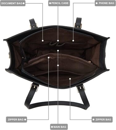 Набір жіноча сумка YTL Tote Shopper: сумка-шопер, сумка на плече, гаманець, картник - елегантний чорний для офісу, школи, подорожей