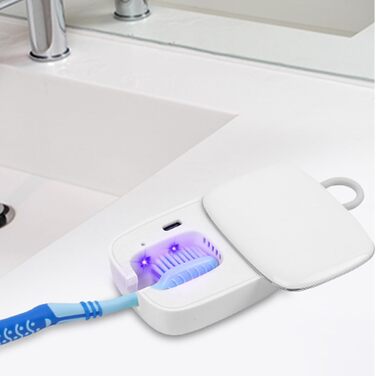 Toothbrush Covers, Portable Toothbrush Holder with Cleaning Light, Rechargeable Travel Toothbrush Box with Holder for Home and Travel or Business Trips (White)