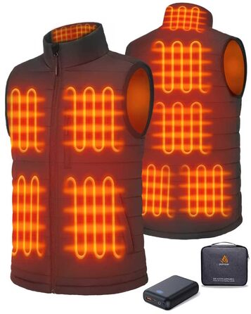 Тепла жилетка для чоловіків з Powerbank 16000mAh, 9 зон обігріву, 3 температурні режими, для активного відпочинку, чорна, L