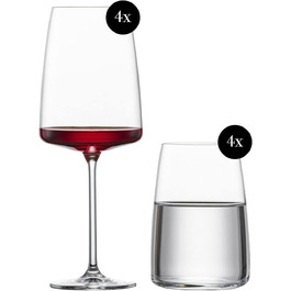 Zwiesel Glas Vivid Senses Wine and Water Glasses Set, 8-piece Limited Edition Set in Gift Box, Wine Glass for Fruity & Fine Wines 535 ml, All-Purpose Mug 500 ml, Dishwasher Safe