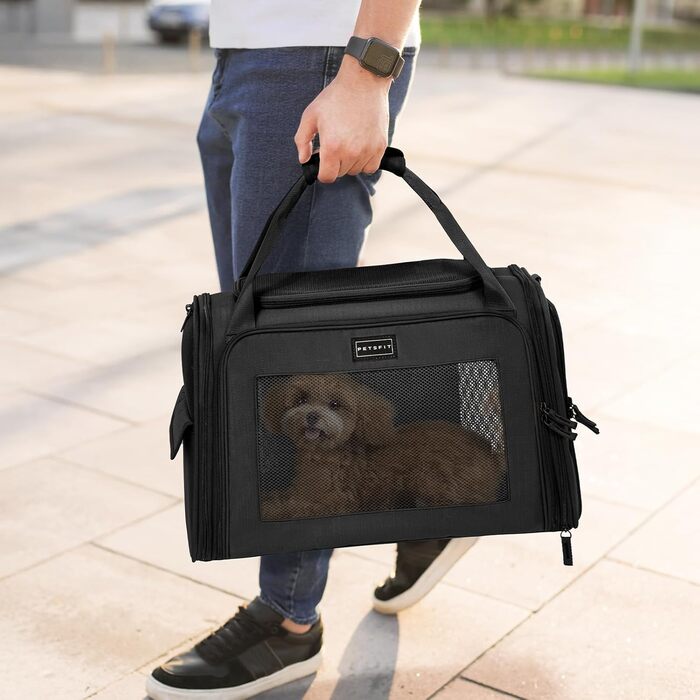 Переносна сумка-переноска для котів та собак Petsfit, розкладний дизайн, з м'яким розкладним килимком, чорна (47x30x30 см)