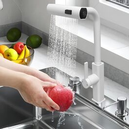 Висувна кухонна змішувач-кран для кухні, сумісність з мийкою, 3 режими струменя (білий)