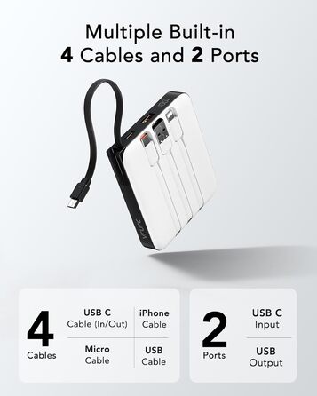 Power Bank VRURC 10000mAh з кабелем: компактний акумулятор USB-C, 22.5W, LED-дисплей, сумісний з iPhone та Huawei (зелений)