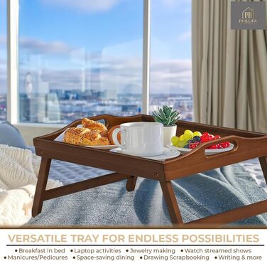 Бамбуковий піднос для сніданку Phillipa Home з 2 підставками - великий, для ноутбука 17,3 дюйма, їжі та напоїв