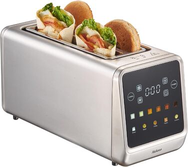 Тостер Yabano на 4 підсмажувальні позиції з сенсорним екраном та функцією пам'яті, технологією Single-Slice, таймером, функціями розморожування та підігріву, з нержавіючої сталі, 6 рівнів підсмажування, 5 програм для хліба