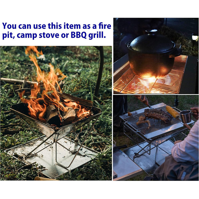 CAMPINGMOON Portable Stainless Steel Wood Grill and Fire Pit 20 inches with Carry Bag MT-055