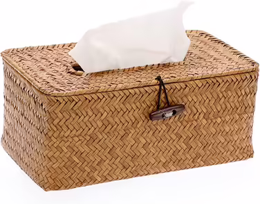 SUMNACON Rectangular Seagrass Cosmetic Tissue Box for Home Decorative Woven Paper Holder Candy Rattan Tissue Box Home Decoration for Bathroom Living Room Office Restaurant Handmade Brown