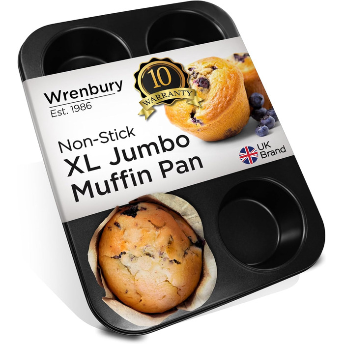 Wrenbury Pro XL Jumbo Muffin Tin – non-stick coating, 9.5 cm large muffin tin – giant cupcake molds for 6 cups