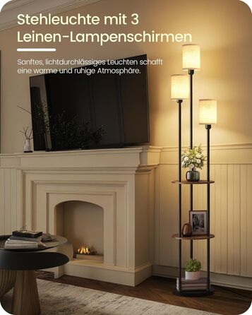 Стельова лампа для вітальні з поличкою, 3-хламкова, вінтажний стиль, бохо, з дерева, з вимикачем на ніжці, E27, ретро, коричнево-бежева ZEF53LDD05