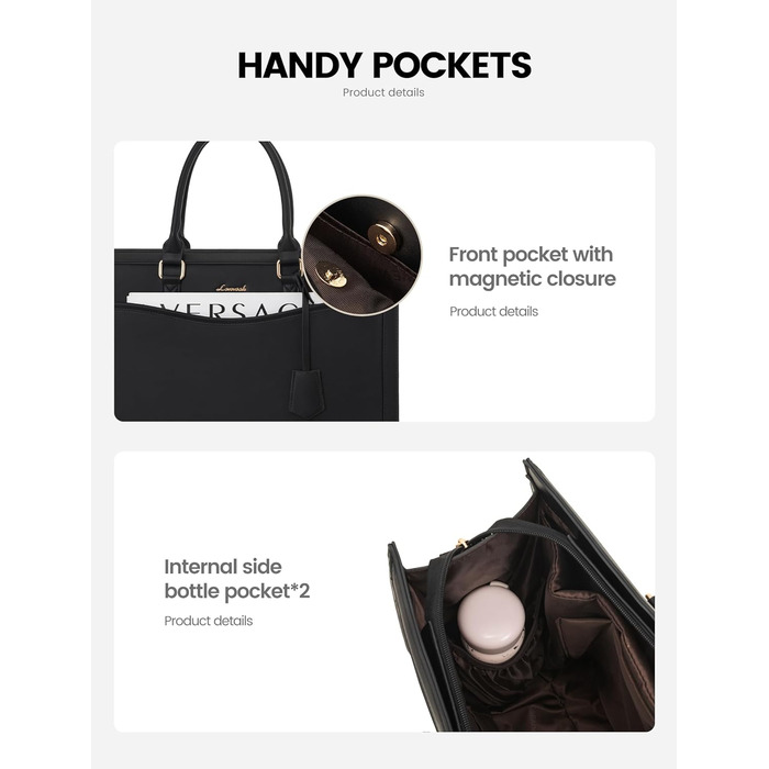 LOVEVOOK 17-Inch Laptop Bag Black Handbag Women's Large Shopper Leather Tote Bag Work Bag Shoulder Bags Briefcase College Teacher Bag Shoulder for Business School