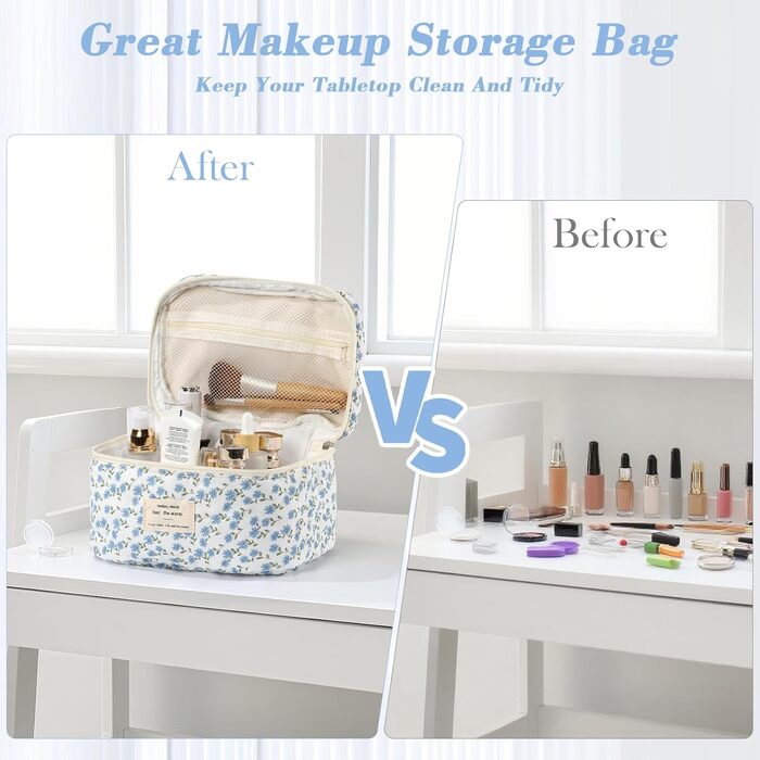 Набір косметичок 3 шт. з квітковим візерунком, дорожні та повсякденні | Косметичка для макіяжу для жінок та дівчат (Блакитний Павич)