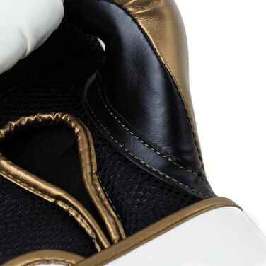 Боксерські рукавички Everlast Powerlock 2R для спарингу та тренування з боксерською грушею, з підтримкою зап'ястя, 4-шаровий шар, оригінальна екіпіровка Everlast (білий/золотий, 12oz)