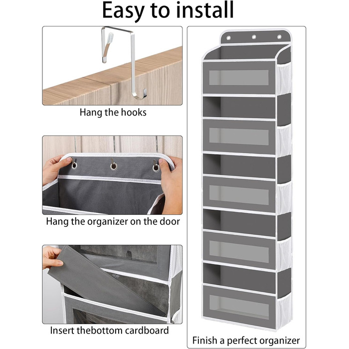 Організатор для дверей з 5 відділеннями, настінна полиця з прозорим вікном для підгузків, іграшок, кемпінгу, ванної кімнати, спальні, 1 шт., темно-сірий