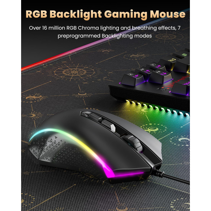 Redragon S113 Комбо Клавіатура та Миша для Ігор з Механічними Клавішами, RGB Підсвічуванням та Мишею 3200 DPI (Brown Switches) для ПК Windows QWERTY