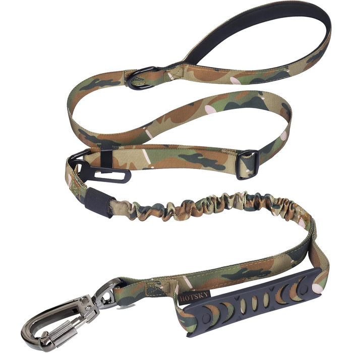 Міцна собача повідок-рулетка, камуфляжна військова повідок з автофіксатором для великих собак до 68 кг, 1,8 м, амортизуюча, з подвійним руків'ям, тактична повідок для собак