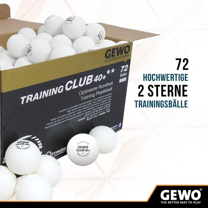 Набір тенісних кульок GEWO Training Club 2 зірки (40+) - 72 шт. з ABS пластику, для тренувань