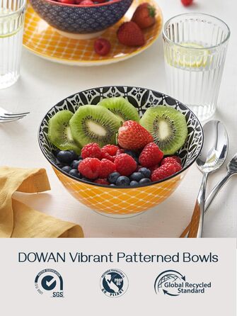 Набір тарілок для мюслі DOWAN (6 шт.), 680 мл, діаметр 15,2 см, кольорові, великі, набір тарілок для вечері, Різдва, супу, салату, кукурудзяних пластівців, з квітковим візерунком