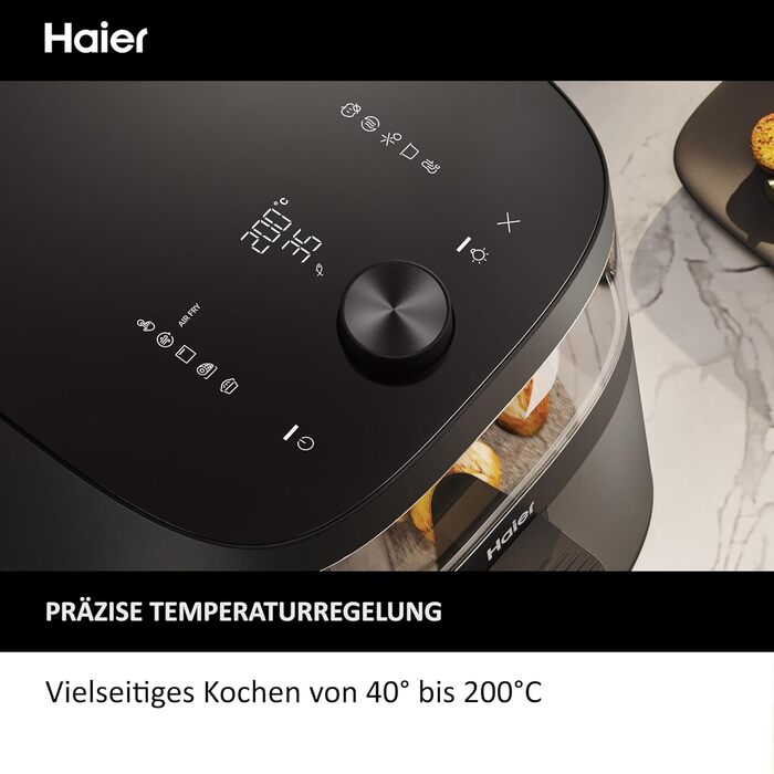 Аерофритюрниця Haier 7 л з вікном, 9 програм, 1700 Вт, LED-дисплей, без олії, для здорового приготування, серія 5 HAF5TWA3, посудомийна, з аксесуарами