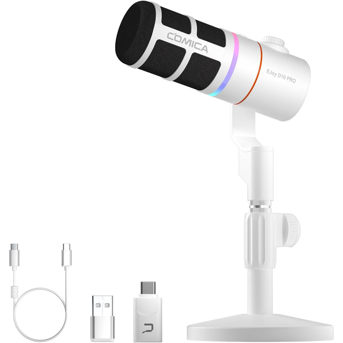 Мікрофон COMICA EJoy D10 Pro: динамічний, кардіоїдний, USB-C/XLR, RGB-підсвічування, моніторинг