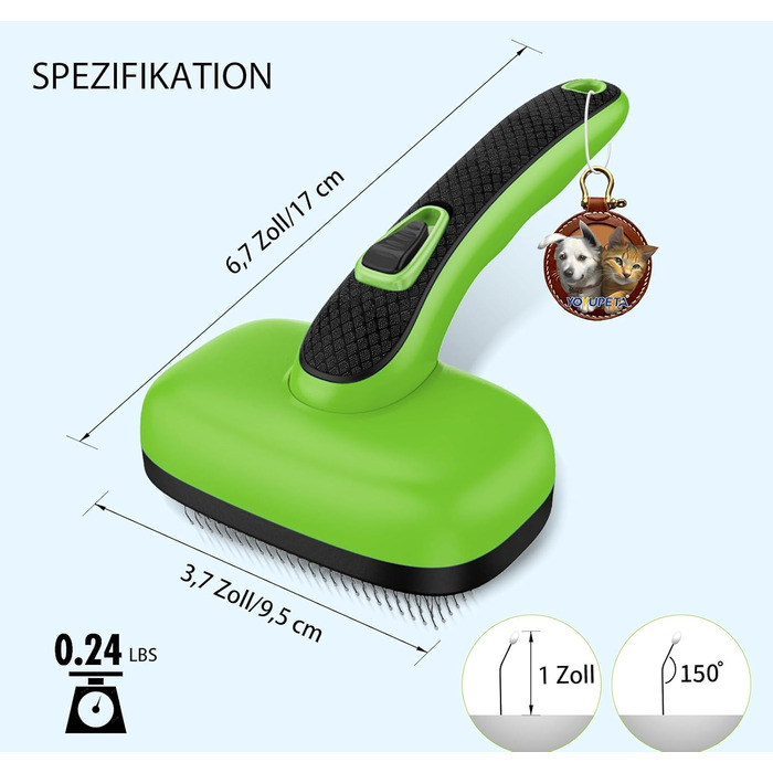 Щітка для собак і котів - самоочисна, легка в очищенні, зменшує випадання шерсті, видаляє волосся, для тварин з довгим та коротким хутром, зелена