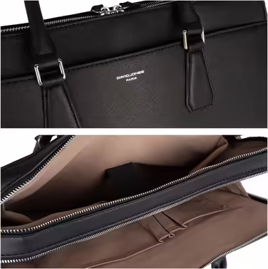 David Jones - Men's Briefcase - Business Bag for Men - 13 inch Laptop Bag Work Bag - Saffiano PU Leather A4 Handbag Shoulder Bag Crossbody Bag - Briefcase Messenger Work Office - Black
