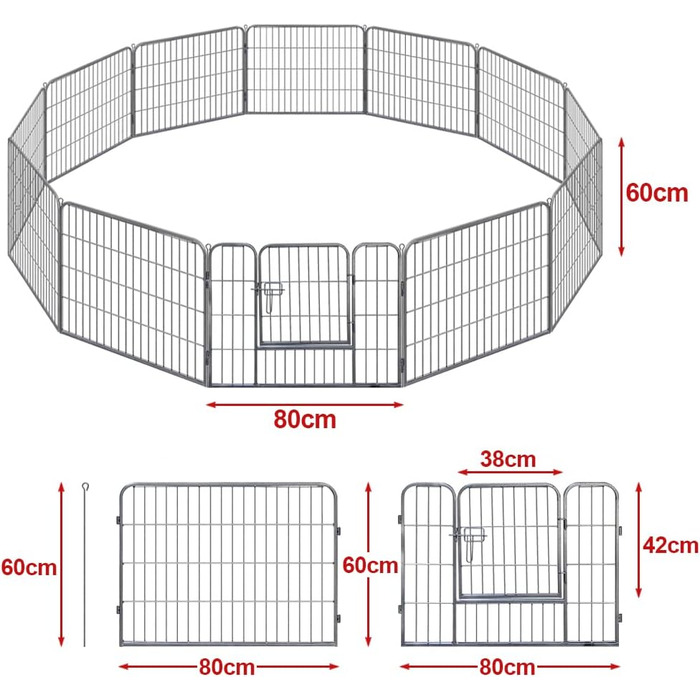 Металевий вольєр для собак та цуценят, переносний загон для тварин, 12 шт., 60 см