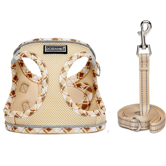 Шлейка для собак маленьких порід з повідком, Step-in шлейка, світловідбиваюча, дихаюча, для грудної клітки, анти-тяга, безпечна, шлейка для котів (Бежевий, S) S Бежевий