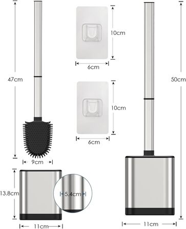 Силіконова щітка для унітазу Klobürste з нержавіючої сталі та контейнером, гнучка щітка для унітазу, настінний монтаж без свердління, срібна