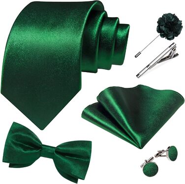 Костюм-жилет та краватка DiBanGu з атласу, 8 предметів, однотонний жилет та метелик з булавкою для смокінгу, весілля, формальних заходів (L, смарагдовий)