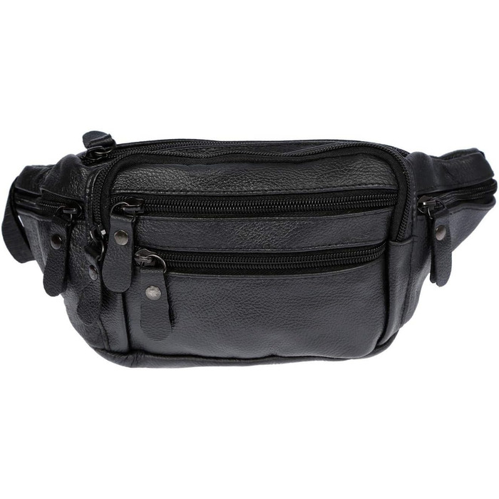 Чоловіча поясна сумка Christian Wippermann з натуральної шкіри - 24x12x6-8 см, 3 відділення на блискавці, регульований ремінь, чорна