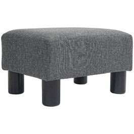 HOMCOM Footstool with Linen Look Modern Upholstered Footstool Ottoman for Bedroom, Living Room, Dark Grey | Aosom