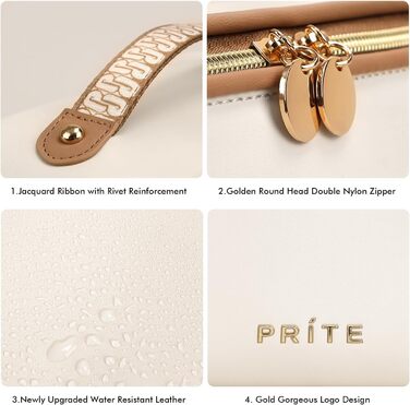 Косметичка велика містка для подорожей, водонепроникна з PU-шкіри, з прозорими перегородками та ручкою, бежева