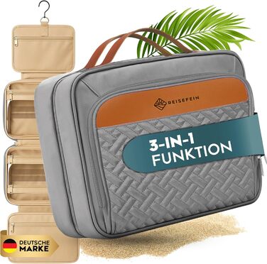 Косметичка для жінок велика 3-в-1 з гачком для підвішування, 4 відділення, відділення для прикрас та косметичка – практична дорожня косметичка сірого кольору