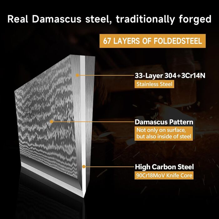 Набір кухонних ножів Sanhui Damast: 3 ножі з дамаської сталі з ручками з паккавуда. Професійний набір ножів у подарунковій коробці - ідеальний для професійних та аматорських кухарів.