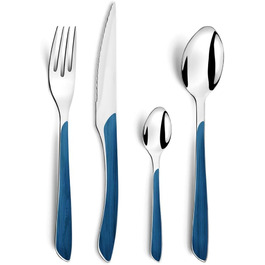 Amefa ECLAT Cutlery Set NATURE Blue Wood-Look Dining Cutlery 24-Piece for 6 People Stainless Steel, Rust-Proof, Plastic Grip Shells with Wood-Look, Dishwasher-Safe Cutlery Set for 6 People