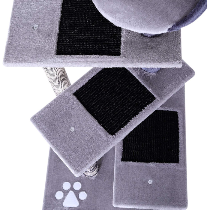 Драбина для котів Lionto з 3 платформами та затишним лежанкою, висота 100 см, котячий будиночок з сизалевим мотузком та м'яким плюшем, підходить для кошенят та великих котів, ідеальний догляд за кігтями, сірий/світло-сірий