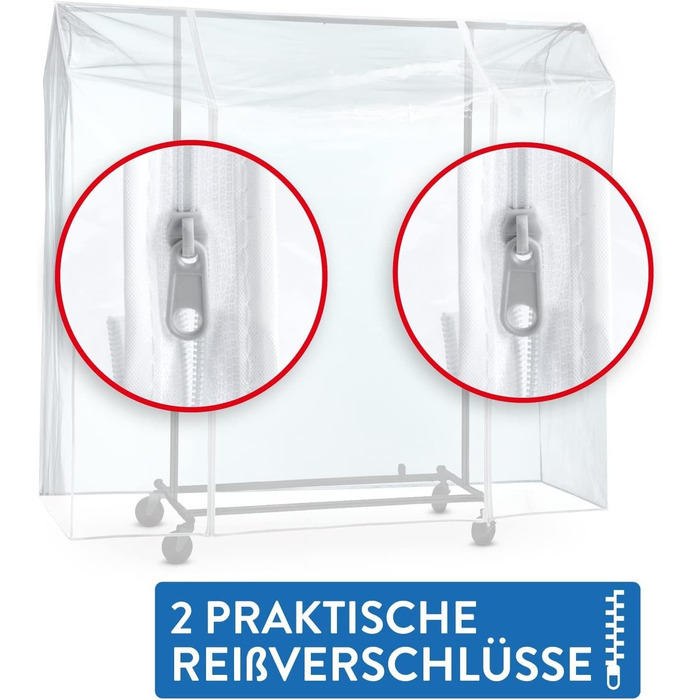 Tatkraft BIG Garment Rack Cover, Clothes Rack Cover, Plastic, Transparent, 2 Zippers, Extra Wide, cm (L120)