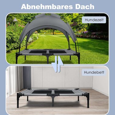 Підвищене ліжко для собак UISEBER 92x76x92 см, Outdoor з дахом, для великих собак до 50 кг, водонепроникне, сіре+чорне 【L】