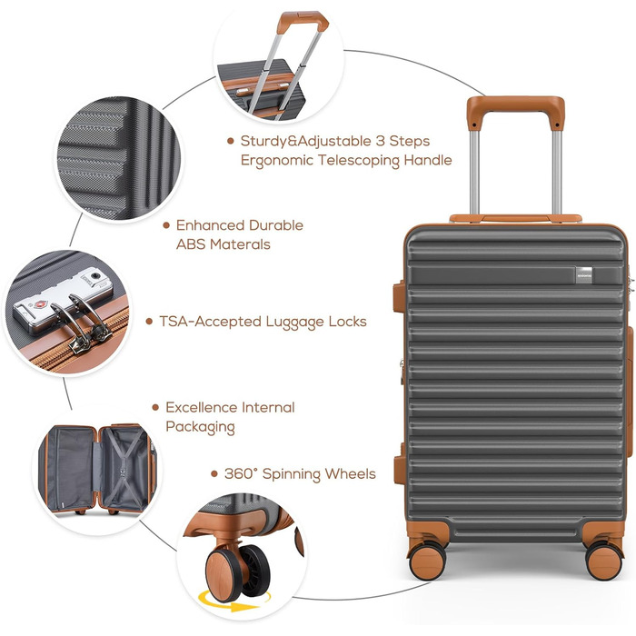 Набір валіз Joyway з ABS-пластику (сірий, ручна поклажа) з TSA-замком, 4 колеса, з сумкою та культурою