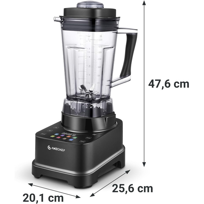 AMZCHEF 8-in-1 Multi Stand Mixer with Auto-IQ | 2000W High-Power Mixer with LCD Touchscreen | 2L Blender with 8 Smart Menus and 10 Speeds for the Kitchen | Black 25.6 x 20.1 x 47.6 cm Black