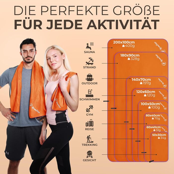 Рушник з мікрофібри NirvanaShape - туристичний, пляжний, спортивний (80 x 40 см, помаранчевий з фіолетовим кантом)
