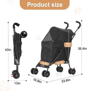 Візок Wedyvko Reisebuggy для собак та котів, чорний, до 15 кг