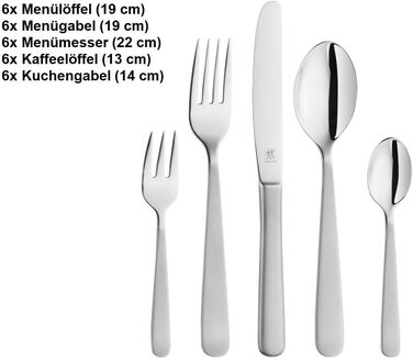 ZWILLING Trend Cutlery Set, 30-Piece, for 6 People, 18/10 Stainless Steel/Premium Blade Steel, Polished/Brushed, Silver, Plastic-Free, 30-Piece