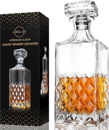 LIGHTEN LIFE Whisky Decanter 849 ml Lead-Free Whisky Carafe with Stopper in Gift Box, Crystal Scotch Decanter, Premium Bourbon Decanter, Spirits Decanter for, Bourbon, Carafe for Men