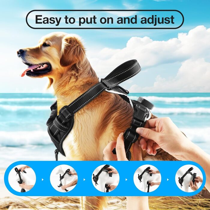 Світловідбиваючий нашийник для собак Masbrill з LED-підсвічуванням, регульований, з ручкою, м'який, для малих, середніх та великих собак (Синій L), Чорно-синій, TC3005B L Чорно-синій