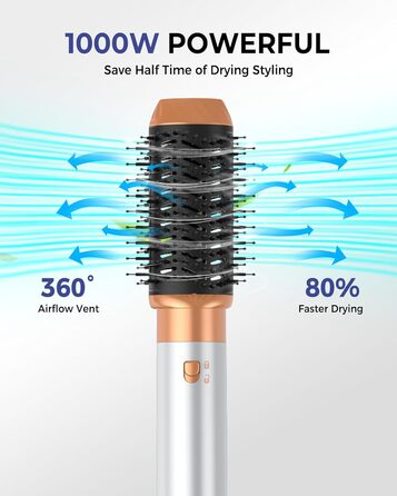 Фен-щітка 6 в 1 Airbrush Pro | Набір для укладки волосся - 1000W, круглі щітки, керлер, фен-щітка, фен, випрямляч | Для всіх типів волосся - блакитний (класичний білий)