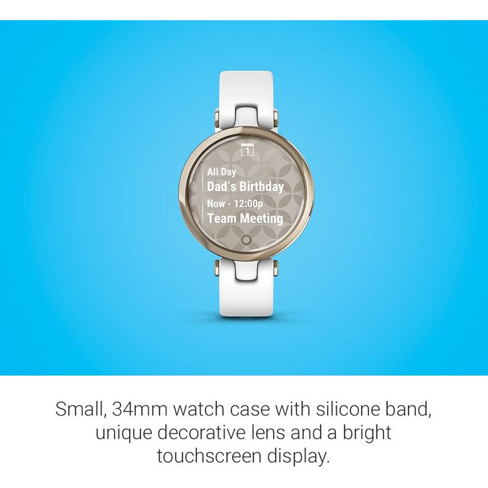 Смарт-годинник Garmin Lily™ з сенсорним екраном та унікальним дизайном, світло-золотистий колір, білий шкіряний ремінець