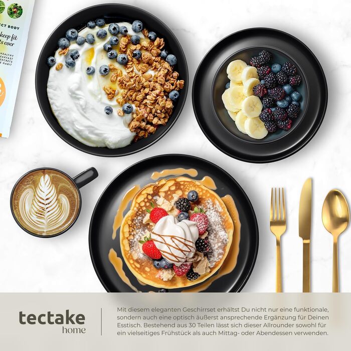 Набір посуду tectake® на 6 осіб, 30 предметів, чорний, з тарілок, мисок, глибоких тарілок та салатників