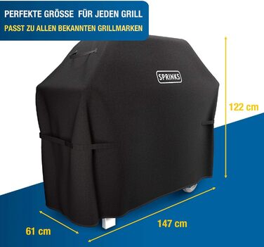 Чохол для гриля SPRINKS® зручний, водонепроникний, оксфорд 600D, для Weber, Napoleon, Enders, з ручками, 147x61x122 см, чорний