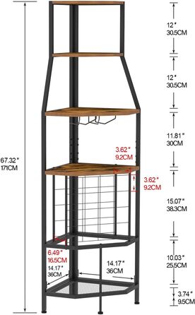 VEDECASA Corner Wine Rack Freestanding 5-Tier Corner Bar Shelf with Glass Holder and Wine Storage Industrial Wine Rack Wine Bar Cabinet for Kitchen Bar Cellar Dining Room vintage brown-black